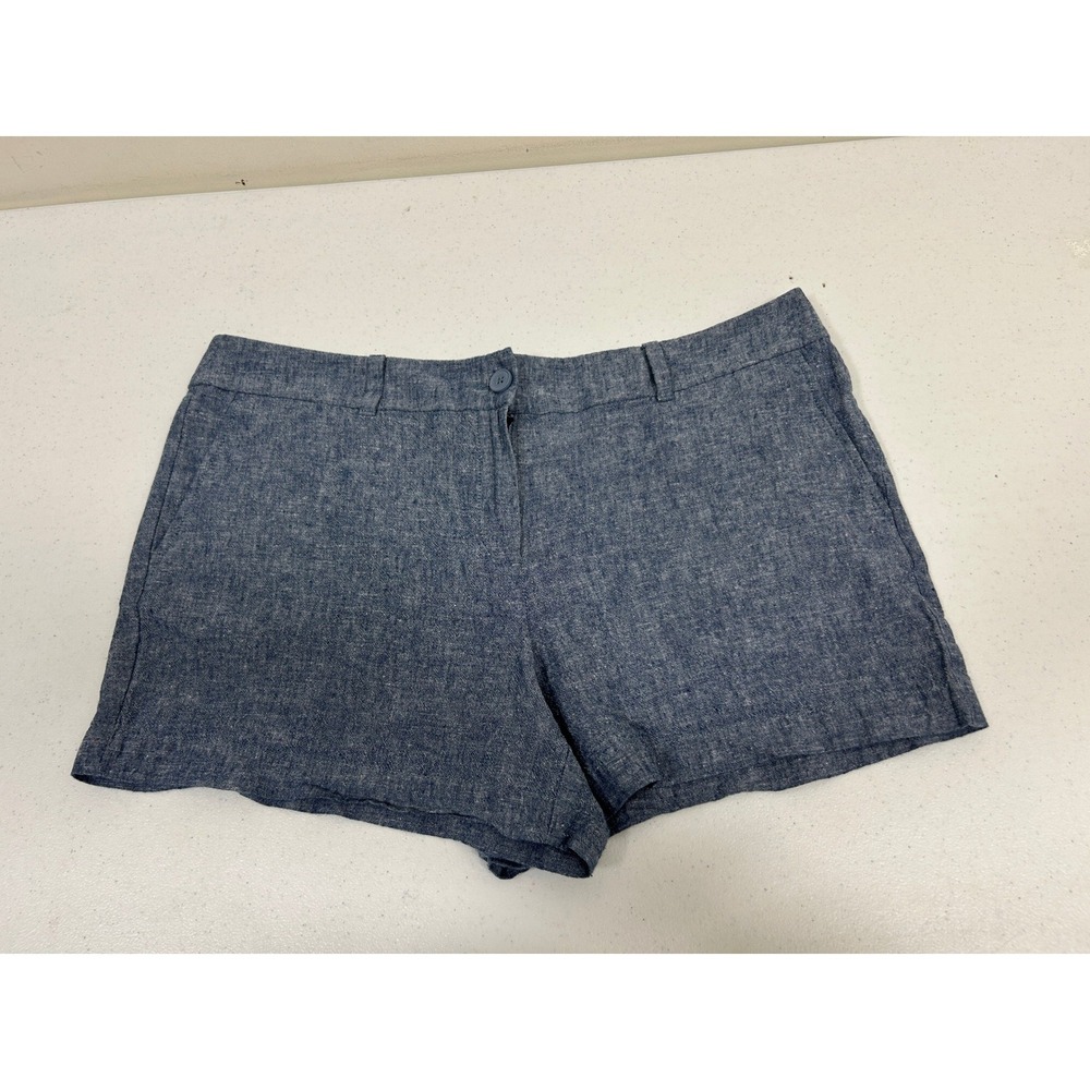 LOFT Outlet Womens Blue Chambray Linen Blend 4 Inch Shorts Size 14 Mid Rise